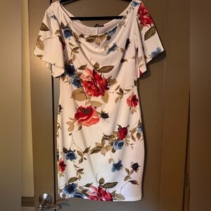 Symphony Floral Dress in White, Red, and Blue